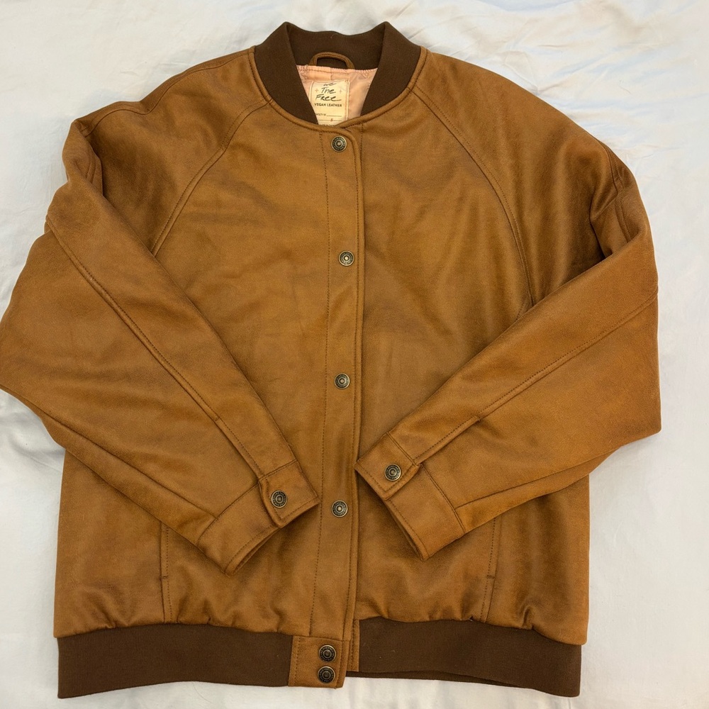 Free people We The Free Wild Rose Vegan brown Suede Bomber Jacket